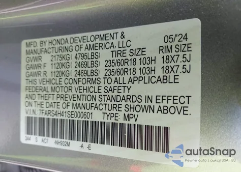 2025 Honda Cr-V Ex Awd из США, поврежденный, VIN 7FARS4H41SE000601